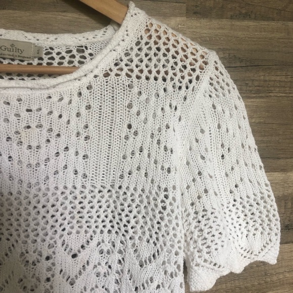 Vintage Boho Crochet White Cotton Knit Top Large - Picture 2 of 8